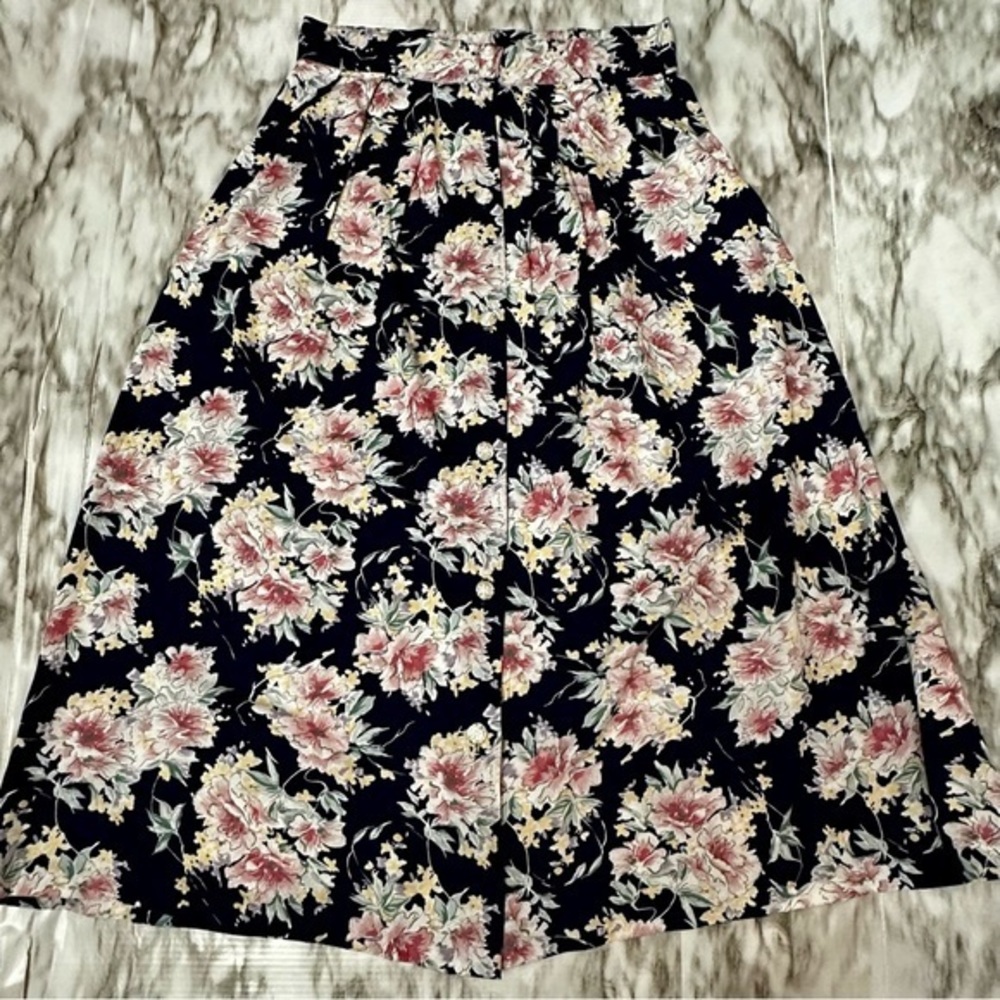 Marilyn Monroe Pink Black White Button Down Midi Skirt 80s 90s Rose Buttons Vtg